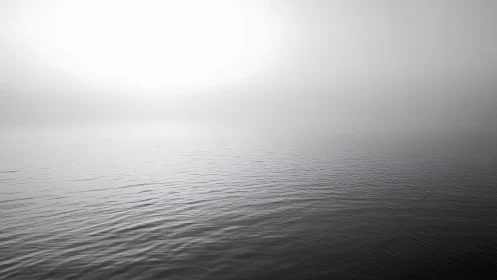 Minimalist foggy seascape with calm monochrome water.