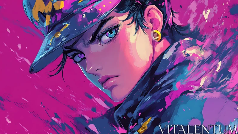 Bold anime hero in neon storm of pink and electric blue.