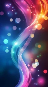 Neon light ribbons curve through blurred bokeh spectrum