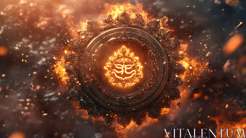Sacred Symbol Ablaze with Divine Fire and Ornate Radiance