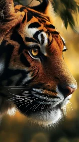 Tiger profile shows detailed facial features in close view