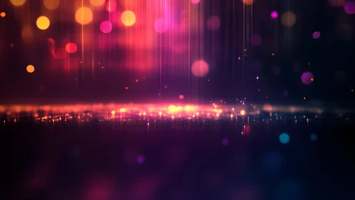 Vibrant abstract bokeh lights with glowing reflections, digital art.