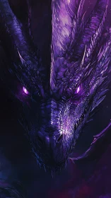 Close frontal view of luminous violet dragon head detail.