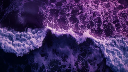 Violet surf colliding over deep shadowed ocean swells.