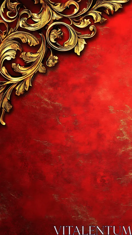 Gold baroque corner ornament on rich red background.