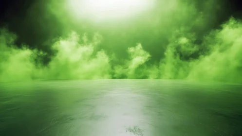 Neon Mist Horizon Over Glassy Emerald Expanse Dreamscape.