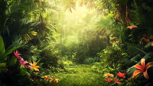Tropical Garden Landscape with Flowering Vegetation.