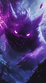 Digital painting of feral neon demon in kinetic charge.