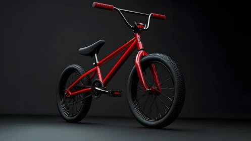Sleek red BMX bike in dramatic studio lighting, modern minimalist style.