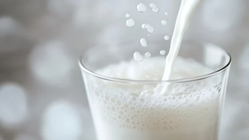 Bubbly milk cascade caught mid-splash in a glowing glass.