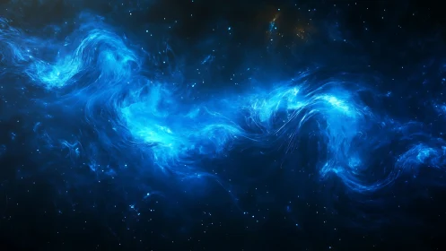 Blue plasma-like filament across dark cosmic backdrop.