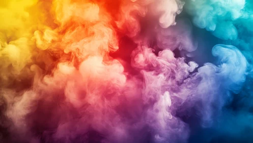 Multicolored swirling smoke clouds on dark gradient background.