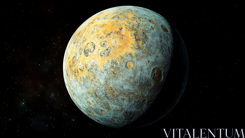 Lonely cratered planet glows softly against the quiet stars