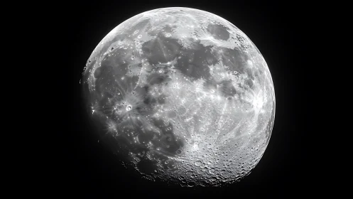 High-contrast lunar gibbous phase reveals cratered albedo gradients