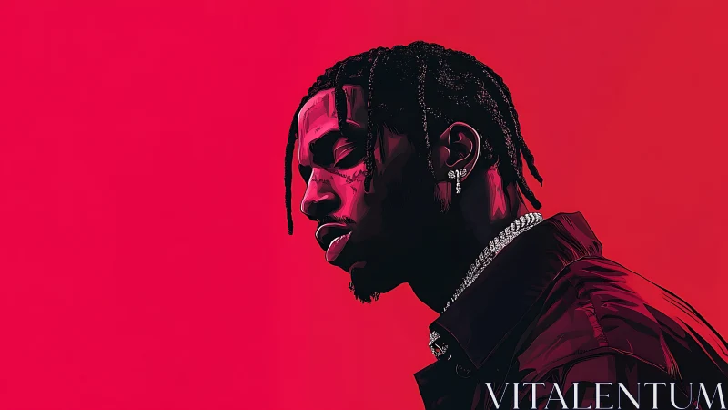 Vector side-profile portrait on saturated magenta gradient