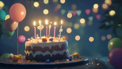 Layered Confection with Ignited Candles and Bokeh Illumination.