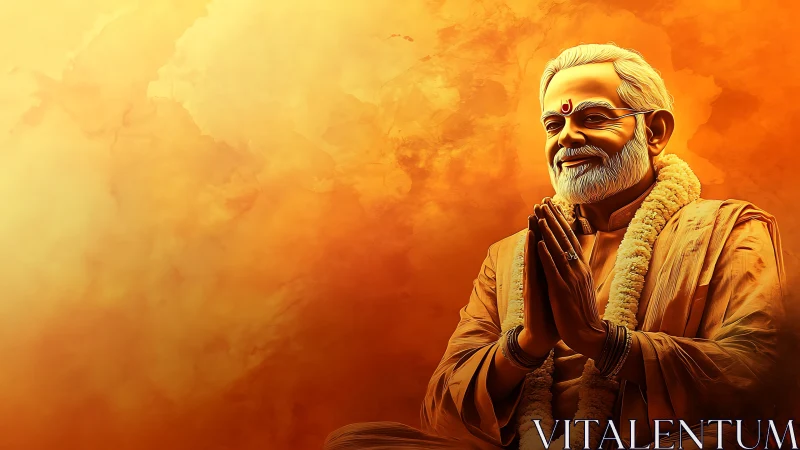 Warm-toned digital portrait of praying figure with soft gradient background