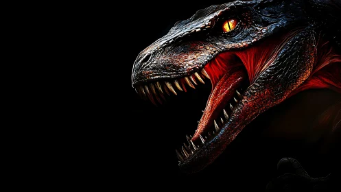 Dinosaur head render shows open jaw, teeth and glowing eye