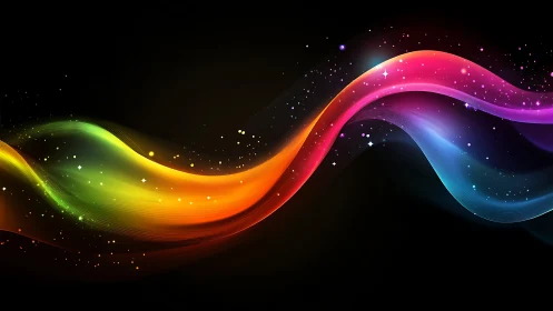 Vibrant multicolor light wave arcs across deep black space