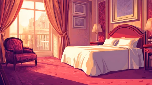 Sunlit Parisian bedroom wrapped in cozy golden calm.