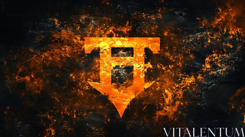 Shield emblem surrounded by intense fire and flame