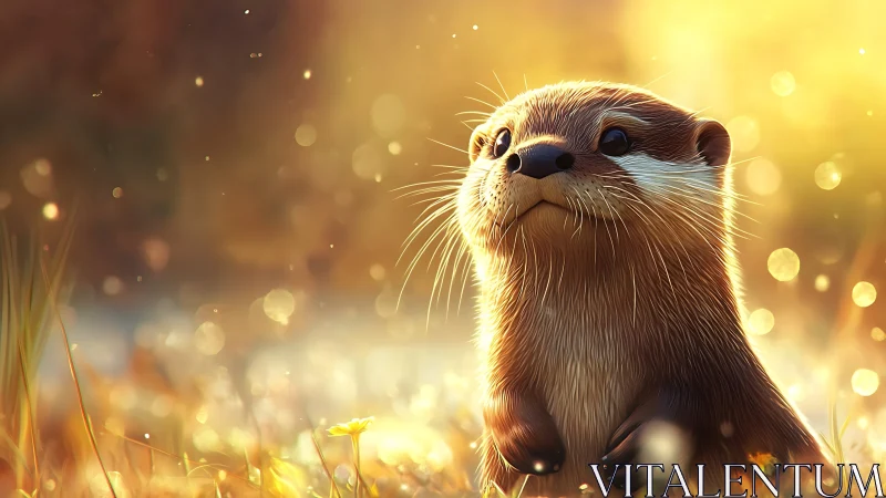 Sunlit otterling pauses to listen to the golden morning