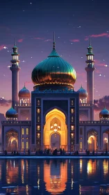 Digital mosque rendering shows domed structure at twilight
