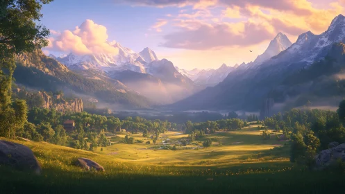Radiant alpine valley rendered in high-fidelity digital depth.