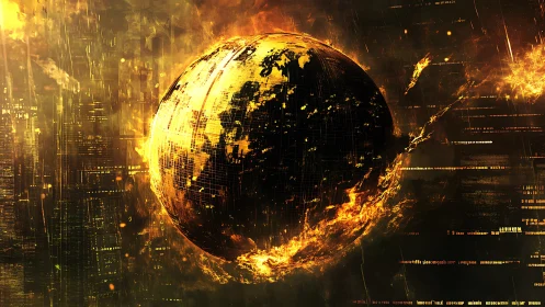 Spherical globe disintegrates within a dense digital matrix