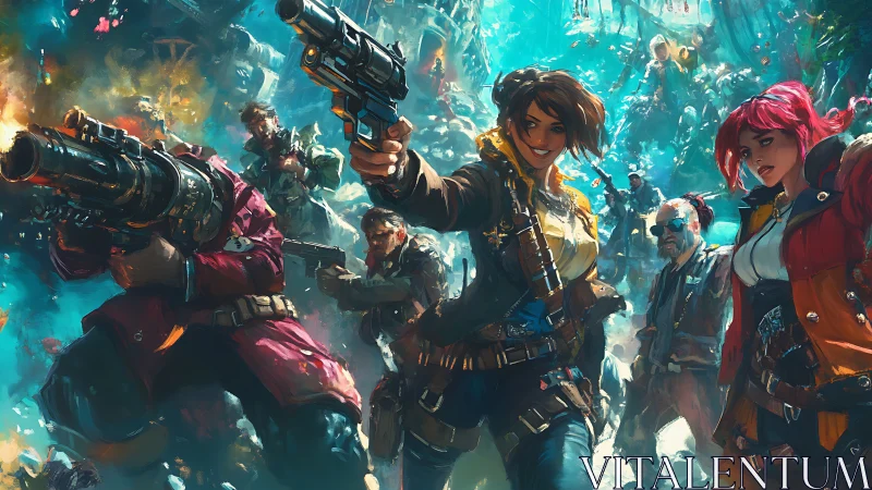 Color-charged sci-fi mercenary team storms a neon jungle.