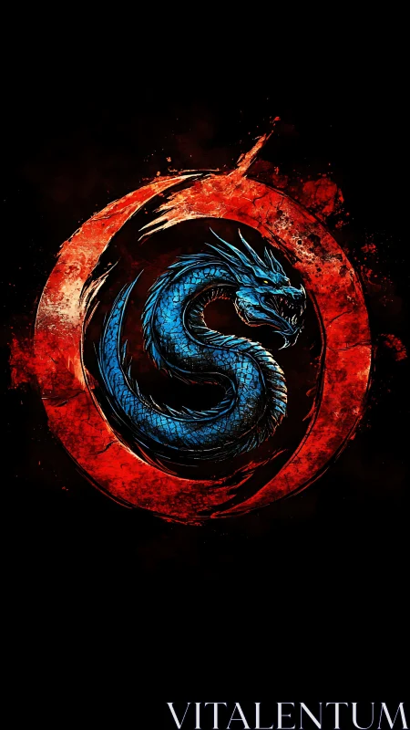 Vivid blue dragon coils within a blazing red battle circle.