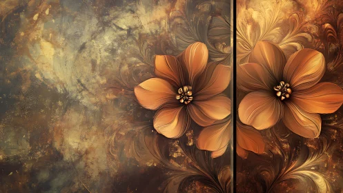 Golden floral reflections in warm swirling textures.
