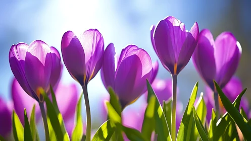 Purple Tulips Against Blue Sky
