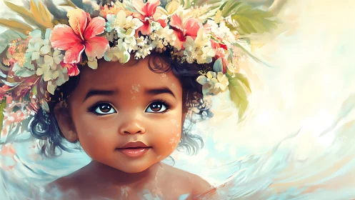 Young Child Adorned with Vibrant Floral Crown