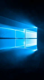 Luminous blue window grid projects volumetric light beams