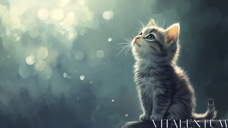 Curious Kitten Gazing Upward in Ethereal Light