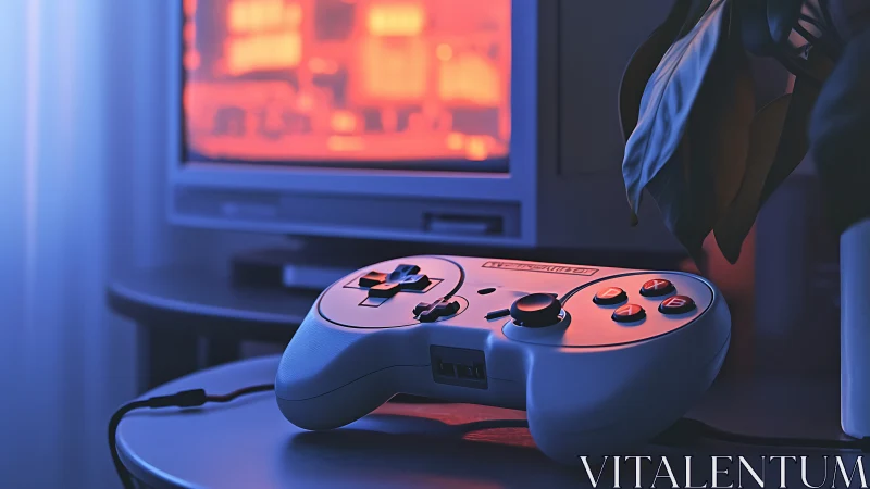 Gaming Controller in Neon-Lit Setup.