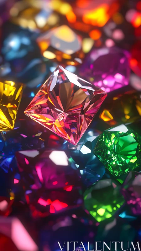 Multicolored faceted gemstones in close-up clustered view.