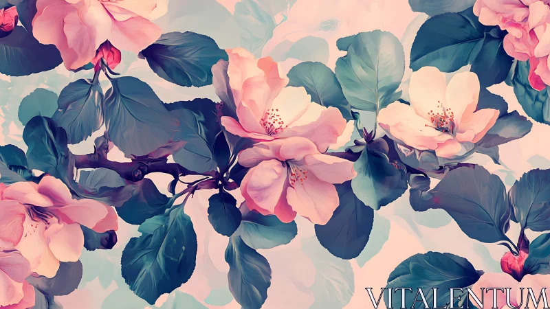 Delicate Blooms in Pink and Teal: Ethereal Floral Composition.