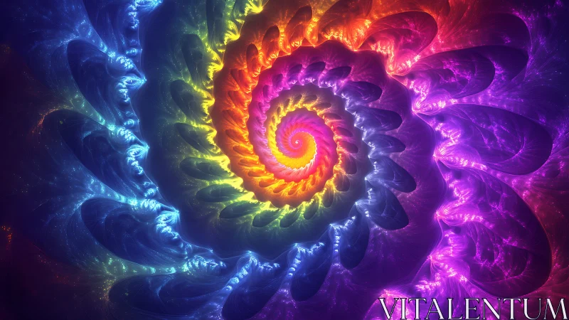 Vibrant fractal spiral with glowing rainbow energy rings.