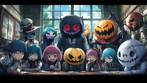 Group of masked students sit at a classroom table
