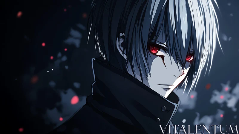 Silver-haired antihero with glowing red eyes dominates night