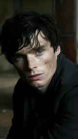 Intense close-up portrait in muted cinematic lighting.