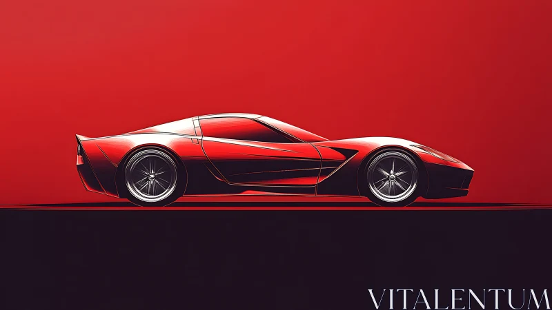 Red performance coupe profile in stylized minimal render.