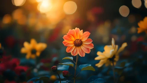 Radiant Coral Bloom: A Daisy's Quiet Moment.