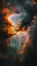 Stellar fire blossoms softly inside a turquoise cosmic bloom