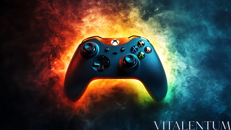 Gaming Controller Engulfed in Fiery and Icy Energy Waves.