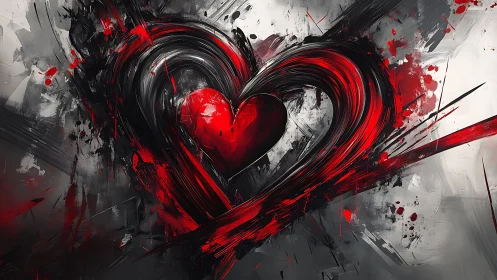 Abstract Expressionist Heart: Chromatic Gestural Composition.