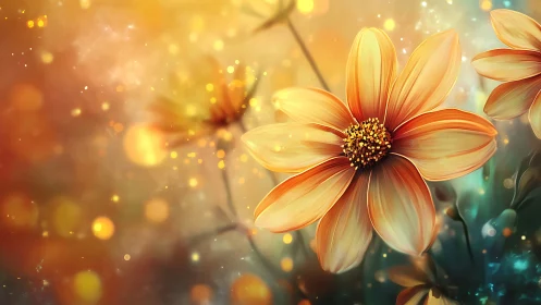 Golden Cosmos Flowers: Luminescent Bloom Suspended in Light