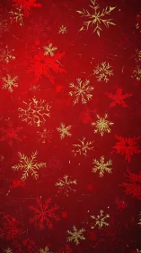 Red textured backdrop with golden ornamental snowflakes.